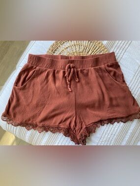 Rust Lace Trimmed Shorts